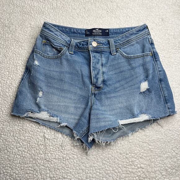 Hollister High-Rise Light Blue Mom Cut Off Short 26 - Picture 1 of 8